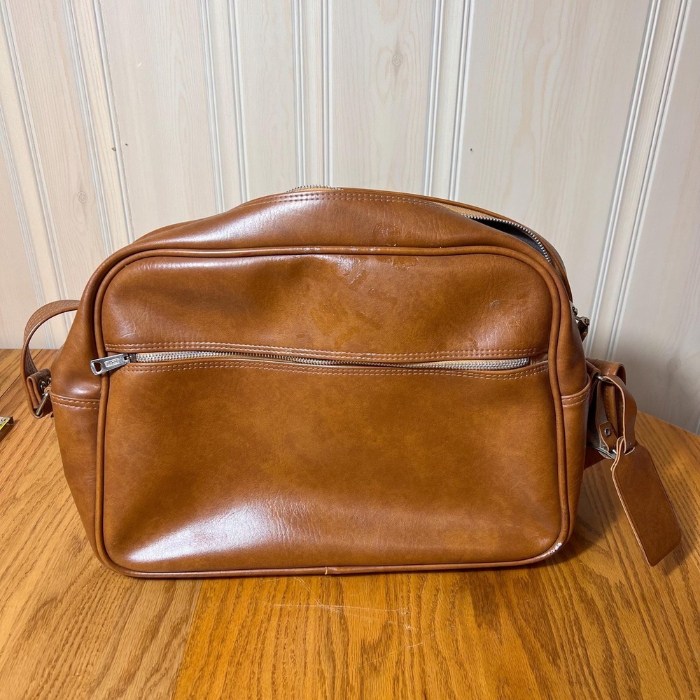 Vintage Brown Vinyl Leather Crossbody Bag Retro Messenger Bag WITH KEYS - Picture 6 of 15